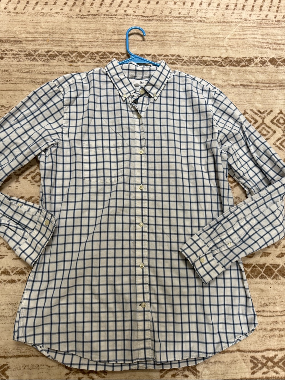 GAP Men's White and Blue Windowpane Button-Down Shirt